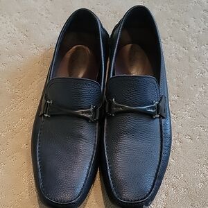 Salvatore Ferragamo Black Loafers with Silver Accent